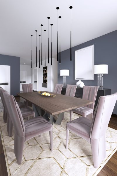 dining set in modern luxury brown dining room. 3d rendering