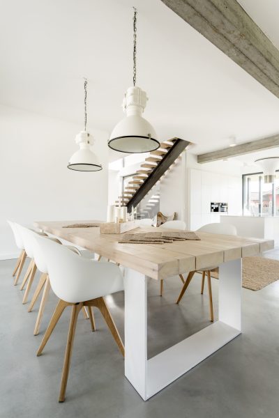 Wooden, fancy dining table in open living space